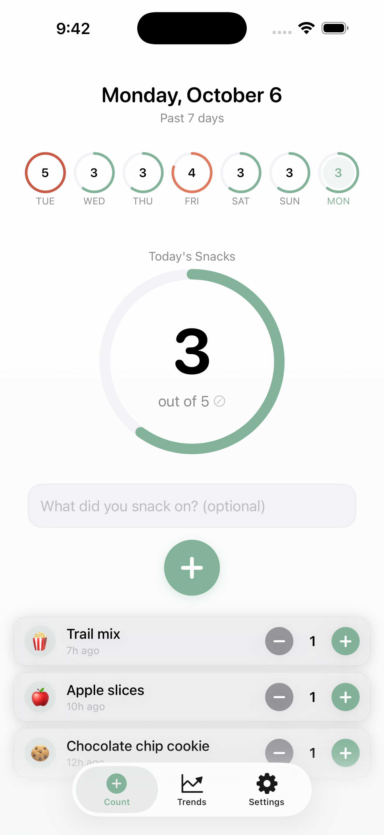 Snack Count App Interface